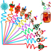 Pajitas navideñas JANYUN con diseño Papa Noel para fiestas divertidas