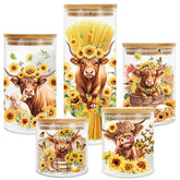 JarThenaAMCS tarros de vidrio con vaca de las Tierras Altas y girasol, almacenamiento decorativo.
