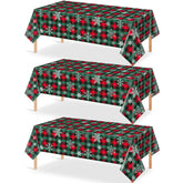 Funda de mesa Jectivs navidad con cuadros buffalo rojos y verdes y copos de nieve