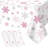 Mantel Jectivs de Navidad Rosa con copos de nieve para fiestas elegantes