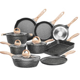 JEETEE juego de sartenes antiadherentes para cocinar con menos aceite y mayor control.