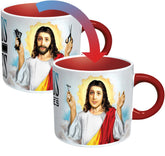 La taza Jesús Se Afeita de The Unemployed Philosophers Guild muestra barba inicial, ideal para comenzar el café.