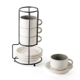 Tazas espresso JH JIEMEI HOME apilables con platillos, ahorro de espacio.