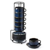 JIEMEI HOME tazas espresso apilables con platillos y soporte metálico para ahorro de espacio