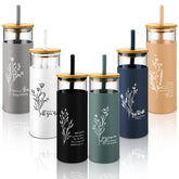 Copa Jingmore de cristal 500 ml con tapa de bambú, ideal para bebidas refrescantes.