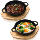 Sartén Jingmore mini de hierro con base de madera, ideal para servir caliente directamente de la cocina