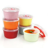 Ramequines JOBVERT de 8 onzas con tapas, ideales para hornear postres.