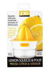 Joie exprimidor-reamer amarillo para cítricos recoge jugo para verter sin semillas.