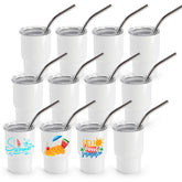 Joyclub vaso pequeño chupito con tapa y pajilla blanco, ideal para fiestas.