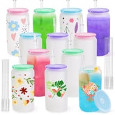 Joyclub vaso sublimación de vidrio borosilicato 16 oz con tapa acrílica, acabado esmerilado para bebidas.