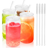 Vaso Joyclub de vidrio 16 oz con tapa acrílica, ideal para bebidas frías.