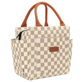 Joymee bolsa de almuerzo para mujer, frente corduroy checker marrón, ideal para el trabajo.