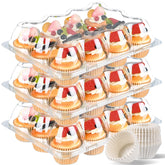JPPSUJJ Contenedor cupcakes plástico transparente con tapa alta para exhibir y transportar