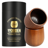 JRKOO vaso whisky americano madera carbonizada, vista frontal, ideal para degustaciones en casa.