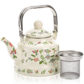 Tetera Jucoan con esmalte vintage verde floral, ideal para té al atardecer