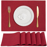 Manteles individuales Jukercici con doble capa, lino falso, granate, para mesa elegante.