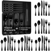 JUNLIN set de cubiertos negro de 49 piezas para ocho comensales, mesa elegante.
