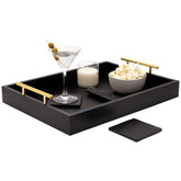 Bandeja de servicio Juvale en madera negra para desayunos elegantes.