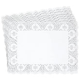 Manteles de papel rectangulares con encaje blanco de Juvale para mesa elegante.
