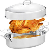 Bandeja oval JY COOKMENT de 22 pulgadas para asados con rack para cocción uniforme