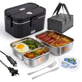 Kabbas lunchera eléctrica portátil con dos contenedores, ideal para calentar comida en la oficina.