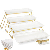 KAQAHIDO bandeja 4 niveles dorada y blanca, ideal para buffets elegantes y presentaciones.