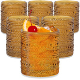 Kate Aspen vasos ámbar texturizados para cocteles elegantes.