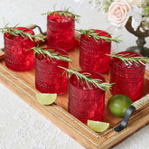 Kate Aspen Vasos rojos con cuentas - Juego vintage de 6 copas de 10 onzas para cócteles, jugos o agua