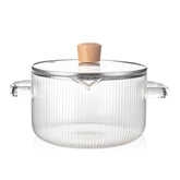 KEMORELA Olla de vidrio borosilicato con tapa, segura para cocinar con control de temperatura