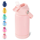 Botella Kerilyn para niños en rosa con tapa giratoria, ideal para la escuela.