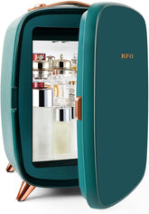 KFO Mini Nevera 6L en escritorio mantiene cosméticos frescos para uso diario.