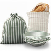 KIBAGA bolsas pan lino rayas sage beige, frescura prolongada para pan casero.