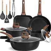 Conjunto Kikcoin 16 piezas de ollas y sartenes, ideal para cocina diaria.