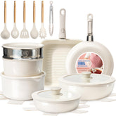 Kikcoin set de ollas y sartenes cerámicas de 25 piezas, ideal para cocinar en familia.