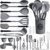 Kikcoin set de utensilios 43 piezas frontal para almacenamiento ordenado y uso cómodo.