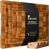 Kikcoin tabla bambú XL con canal de jugos para cortes limpios