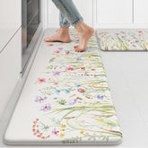 KIMODE alfombra antifatiga de cocina con flores blancas para mayor comodidad.