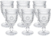 Kingrol copas vintage de 10 onzas, set de 6, vidrio prensado, diseño ornamentado para mesa