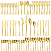 Kingstone conjunto cubiertos dorados, mango martillado, detalle elegante para mesa