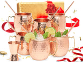 Kitchen Science Moscow Mule, copas de cobre 16 oz, listas para cócteles refrescantes en casa.