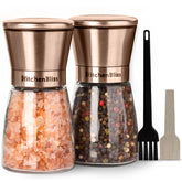 KitchenBliss molinillo con tapa de cobre y cuerpo de cristal para control de finura.