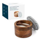 KITCHENDAO salero de acacia con cuchara integrada para verter sal sin buscar la cuchara