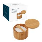 KITCHENDAO salero de bambú con cuchara integrada para servicio preciso.