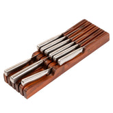 KitchenEdge organizador de cuchillos en cajón de acacia para un almacenamiento limpio y seguro.