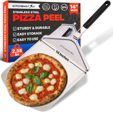 KitchenStar pala para pizza de 14 pulgadas con mango plegable facilita el traslado seguro.