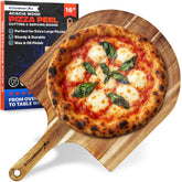 Pala de pizza KitchenStar de acacia, 16 pulgadas, para deslizar pizzas con facilidad.