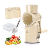 KitchenVelly rallador rotatorio 5 en 1 en primer plano, ideal para queso y verduras.