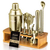 KITESSENSU conjunto de coctelería con soporte dorado completo para exhibición en barra.