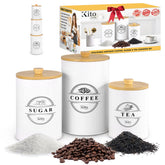 Kito LIVING latas de cocina con tapas de bambú para mantener café, azúcar y té frescos.