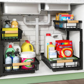 Kitstorack organizador bajo fregadero deslizante 2 niveles, fácil acceso a limpiadores.